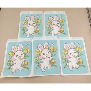 Vintage Hallmark Easter Bunny Paper Treat Bags Set Of 5 Made In USA 1980s